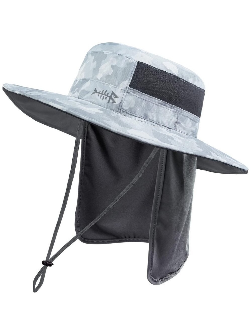 Unisex Grey Camo 100%Nylon Wide Brim Mesh Vent With Neck Classic Flap Cowboy Hat